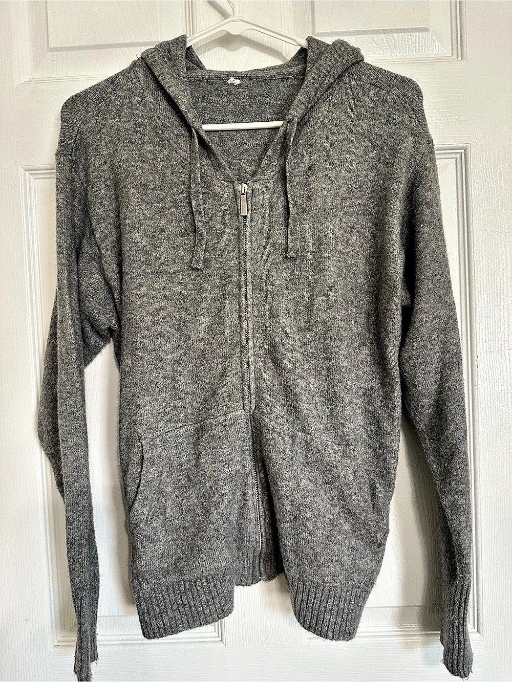 Cashmere Gray Zip Front Hooded Sweater